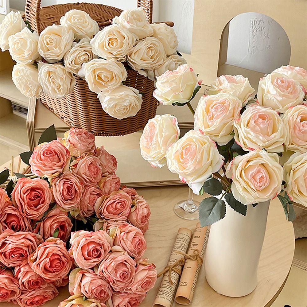 7PCS/Bundle Silk Petals Rose Artificial Flower Multicolor Ikebana Ornament Desktop Ornament