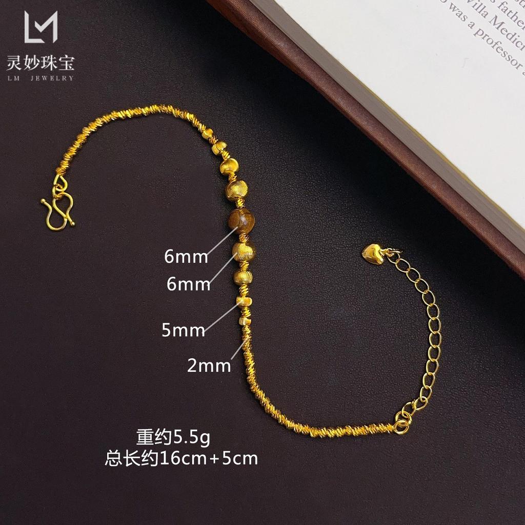 Ожерелье и браслет с бусинами «Кошачий глаз» для женщин, 24K золото AU999 - Стиль «Кошачий глаз» в стиле легкой роскоши, сдержанно мерцающее, для офисных дней