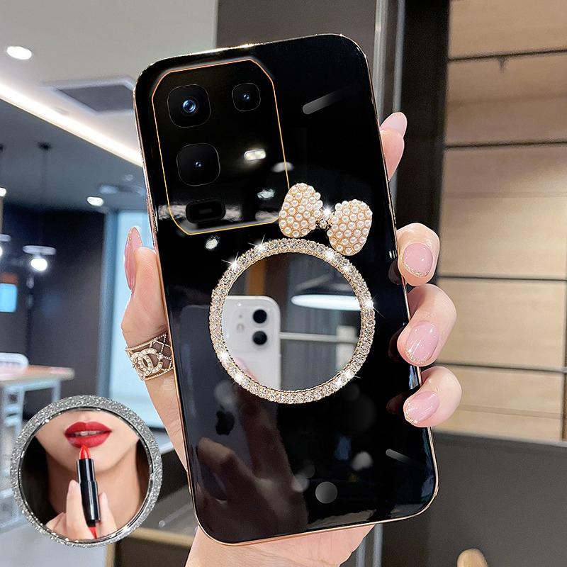 For infinix Note 50 Pro Plus Case Soft Plating brick inlaid pearl butterfly makeup mirror Smooth Electroplated For infinix Note 50 Pro + Back cover