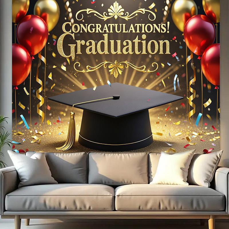 Выпускной фон с надписью «ВЫПУСКНОЙ», воздушные шары и конфетти для оформления газона на открытом воздухе, садовых праздников и выпускного вечера, декор для выпускного