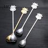Cute Animal Handle Spoon Stainless Steel Coffee Spoon, Long with Bull Head Decor, Gold Multifunctional Stirring for Milk Tea Yogurt Jam Acid