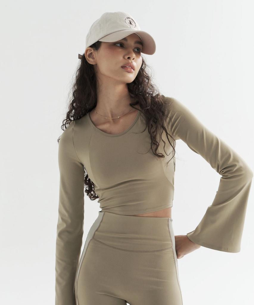 FOETTE Leaf Long Sleeve Crop Top - Khaki