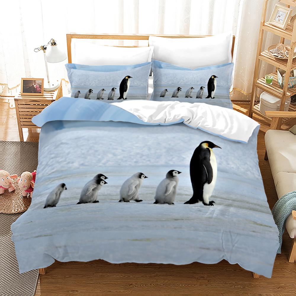 Comforter Antarctic Penguins For Kid Girl Boy Cute Animals Polyester Comforter Black White Print King Size