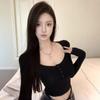 Сексуальный укороченный топ Pure Lust Hottie Style, черный, с длинным рукавом, женский, для весны и осени, облегающий, с высокой талией, открывающий живот, для зимы
