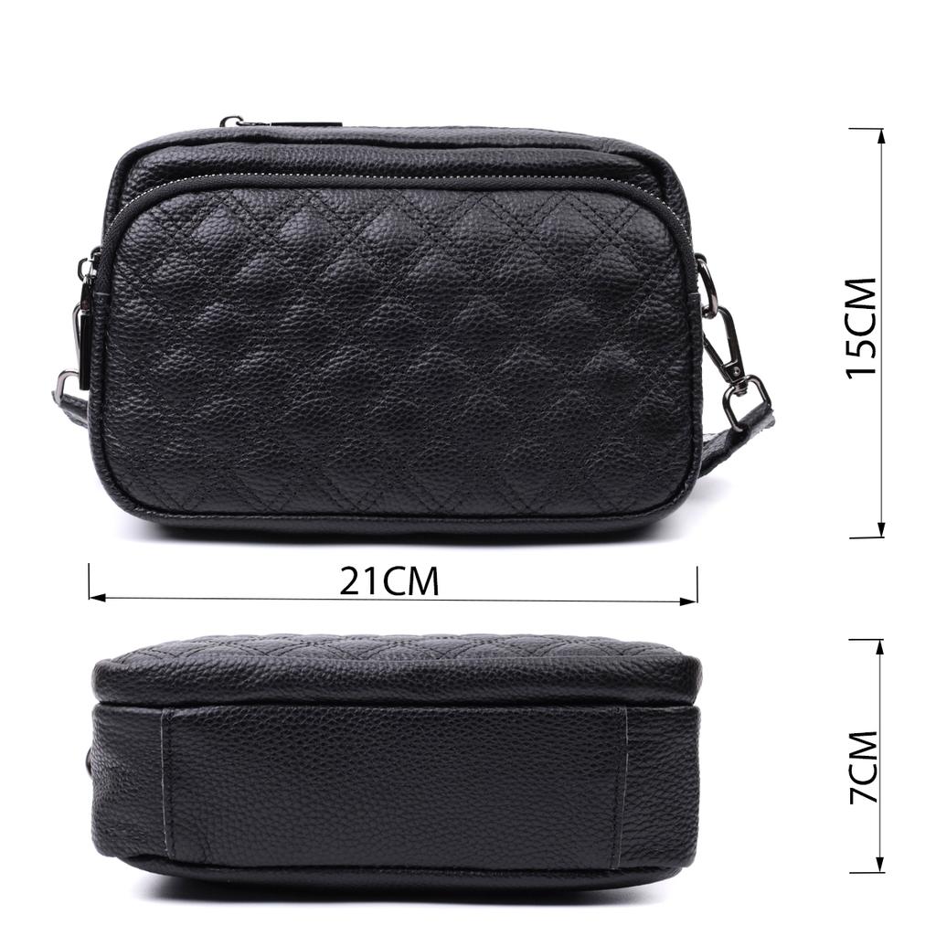 Women's Bag Stitched with Diamonds On the Front Side Made of Genuine Leather Vintage 22634 Black