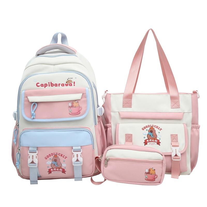 Korean Color Block Large Capacity Backpack for Girls, Preppy School Bag for Middle & High School Students, Japanese Style Casual Travel Daypack
