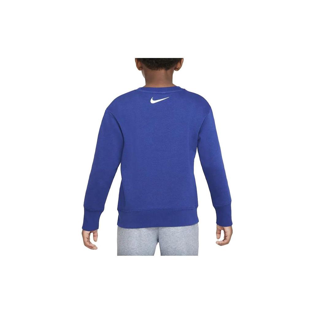 Nike Толстовка с принтом логотипа-буквы, круглый вырез, повседневная, флис, детские топы, темно-синий DQ3860-455