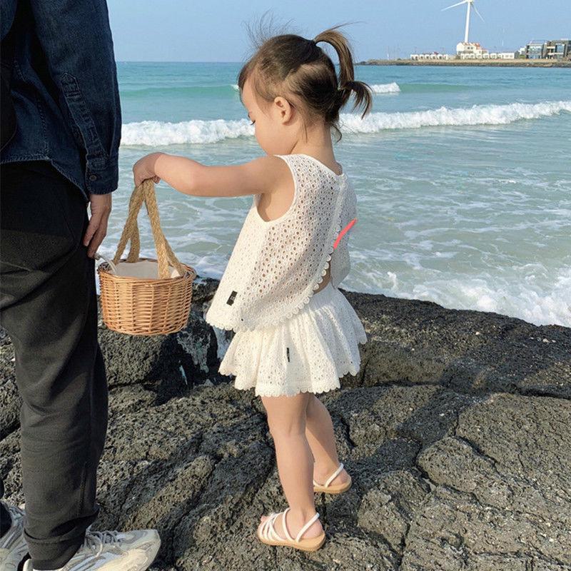 Летний комплект из хлопка для девочек: жилет с открытой спиной и шорты - комплект из 2 предметов