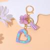 Colorful Hollow Love Heart Keychain Shiny Butterfly Tassel Resin Pendant Key Ring Women Handbag Ornament DIY Accessories Giftt