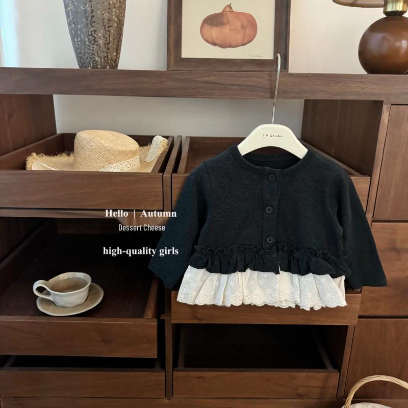 Комплект для девочек 2025 года в корейском стиле: кружевной кардиган и расклешенные брюки - Осенняя мода