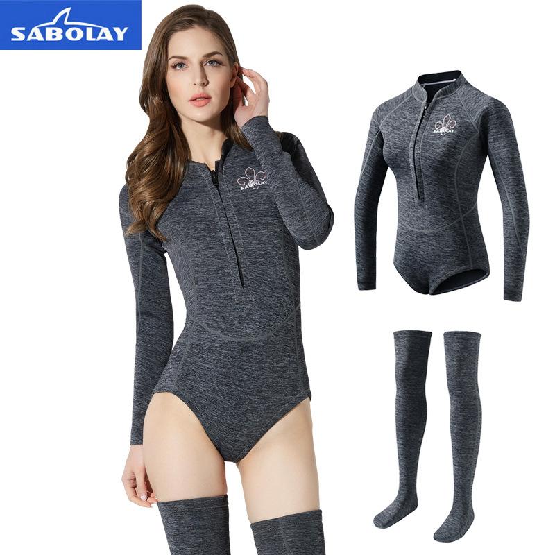 Спортивный костюм для дайвинга и снорклинга для женщин, холодный, теплый, от медуз, раздельный, с длинным рукавом, носки, комплект купальника
