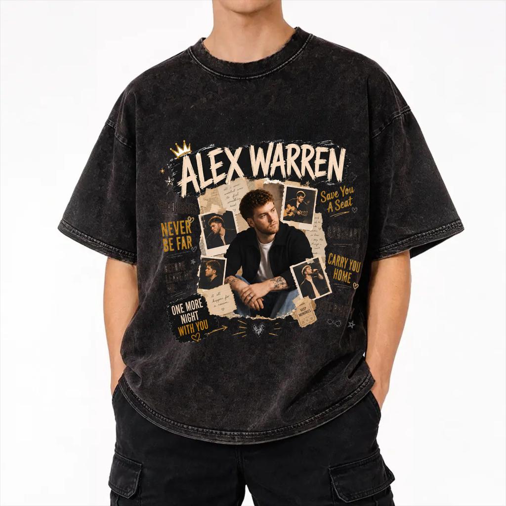 Alex Warren Finding Family on The Road Tour 2026 Washed T Shirts Streetwear T-Shirt Tee Shirt for Men Women