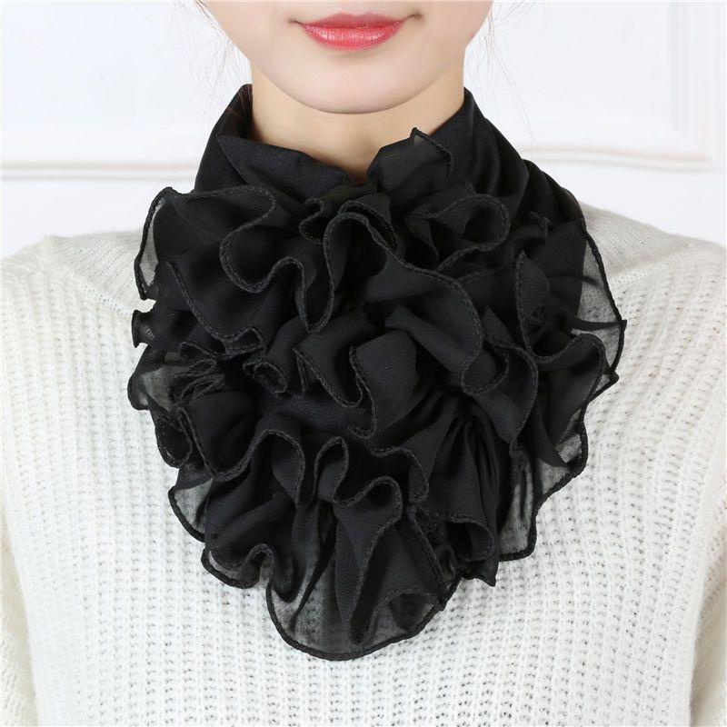 Цветной цветочный принт, шифоновый шейный платок, дышащие оборки, поддельный воротник, стильный съемный декоративный шарф