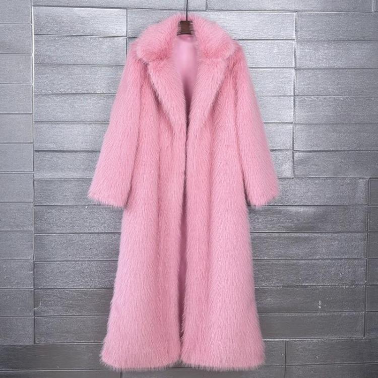 Winter Women Casual Faux Fur Coat Long Jacket Trendy Cardigan Solid Color High End Fashion