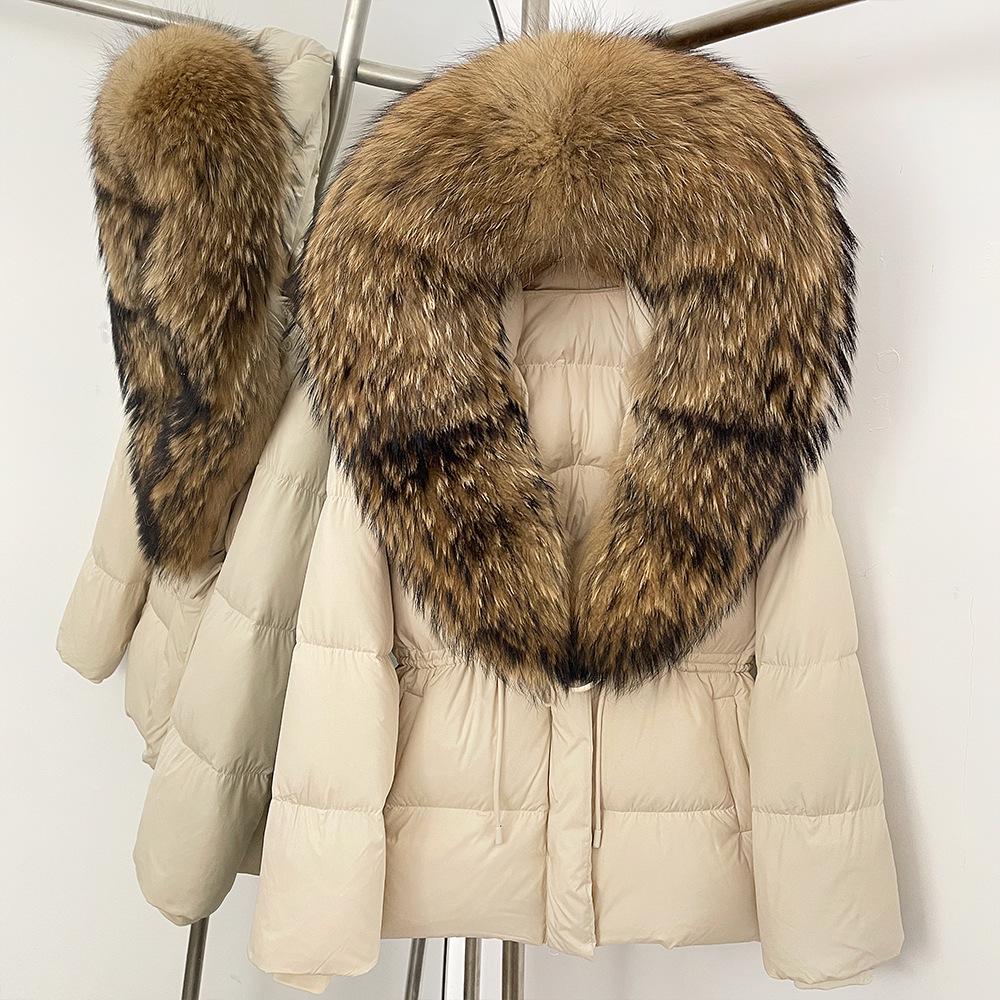 Съемный oversized воротник из лисьего меха женская короткая пуховая куртка женская зимняя новая с капюшоном на талии и тонкая меховая куртка