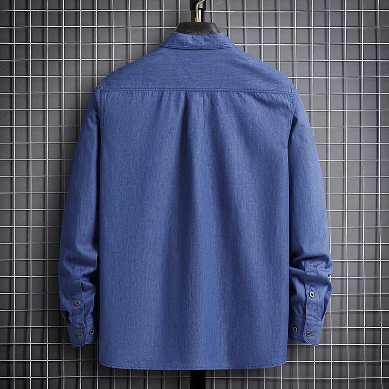 Мужские джинсовые рубашки из 100% хлопка с длинным рукавом, мягкие мужские джинсовые рубашки стандартной посадки, деловая повседневная однотонная однотонная рубашка с карманами