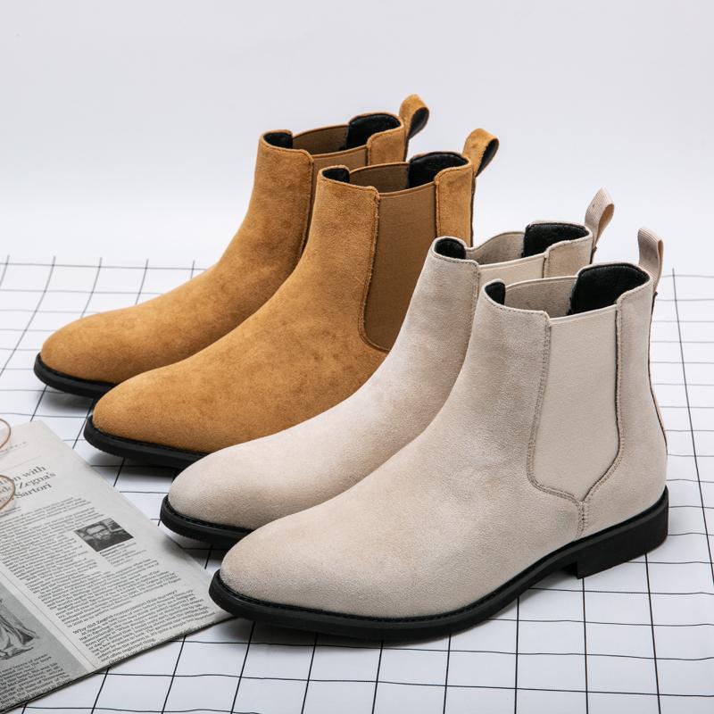 Luxury Brand Men's Formal Boots British Style High Top Suede Leather Ankle Boots for Men Chelsea Boots 2024 Casual Dress Shoes