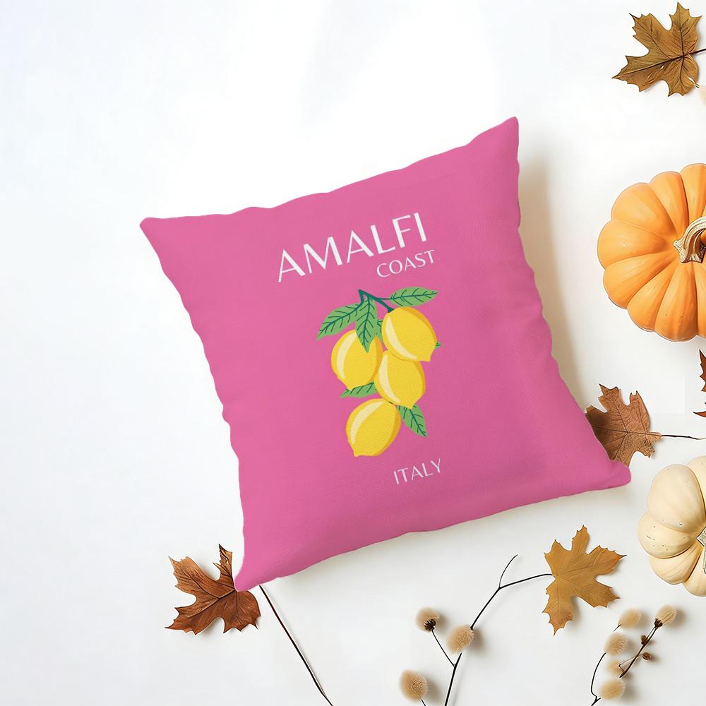 Bright Cheerful Anime Summer Travel Series Cushion Cover Washable Linen Pillowcase Soft  for Daily Sofa Bed Home Room Decor