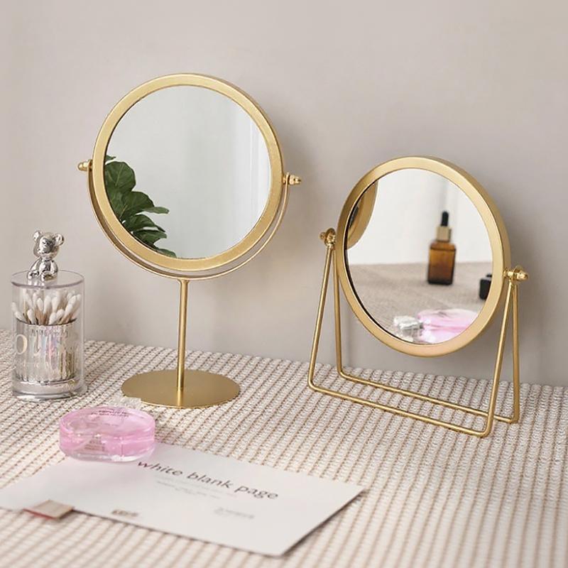 Круглое зеркало для макияжа и туалетного столика Nordic Gold, настольные зеркала, домашний декор, вращение на 360°, регулируемое косметическое зеркало