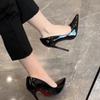 Red-soled High-heeled Shoes Women's New Black Sexy Professional Patent Leather Pointed Single Shoes Stiletto Women's Shoes