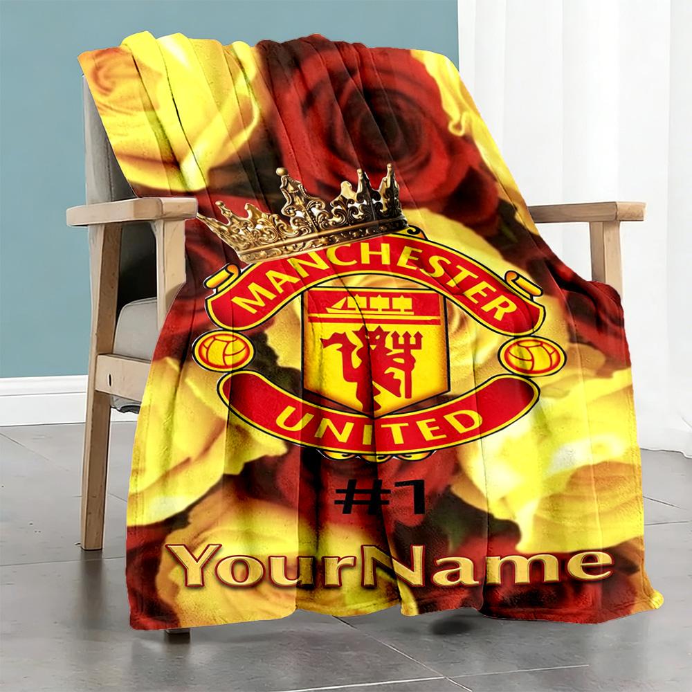 Manchester Customize Text Blanket Multi-purpose Personalized Blanket Ultra-Soft Perfect for Seaside Office Home Decor Living Room Ideal for All Season