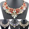 Colorful Rhinestone Flower Pendent Chain Choker Statement Collar Bib Necklace