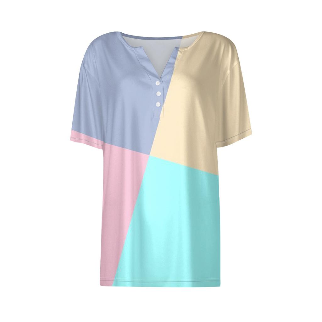 Женский модный повседневный топ с v-образным вырезом и коротким рукавом с геометрическим принтом