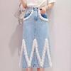 Fashionable 3D Flowers Denim Skirt for Women with High Waist and Beaded Tassels