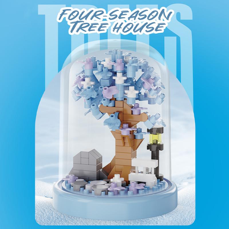 3D Micro Cherry Blossom Tree House Constructor Building Blocks,Sakura Bonsai Assembly Toy Home Decor Bricks,For Kids Girls Gifts