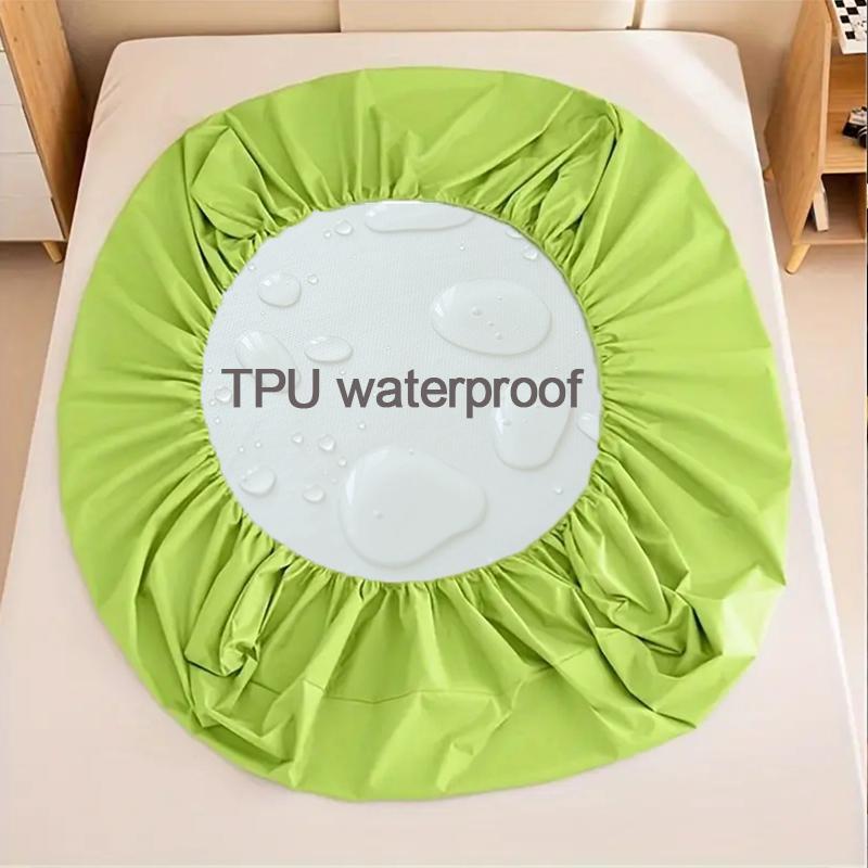1 Waterproof Fitted Sheet,Solid Color Bed Cover Sheet, Bed Cover Mattress Cover Elastic Band Bed Skirt Breathable Sheet Only 1 Sheet