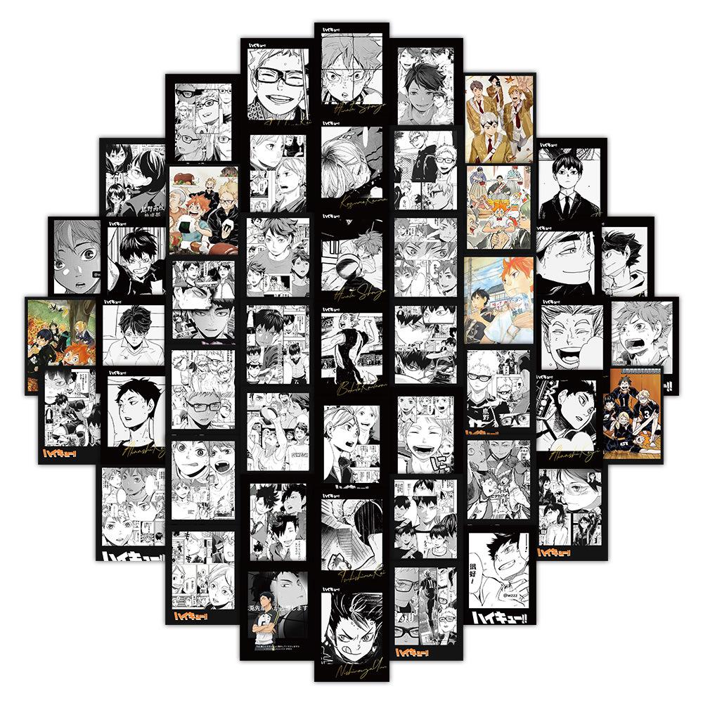 63 Аниме-стикеры Haikyuu Черно-белые: Водонепроницаемые украшения для чехлов телефонов, блокнотов, скейтбордов и дневников.