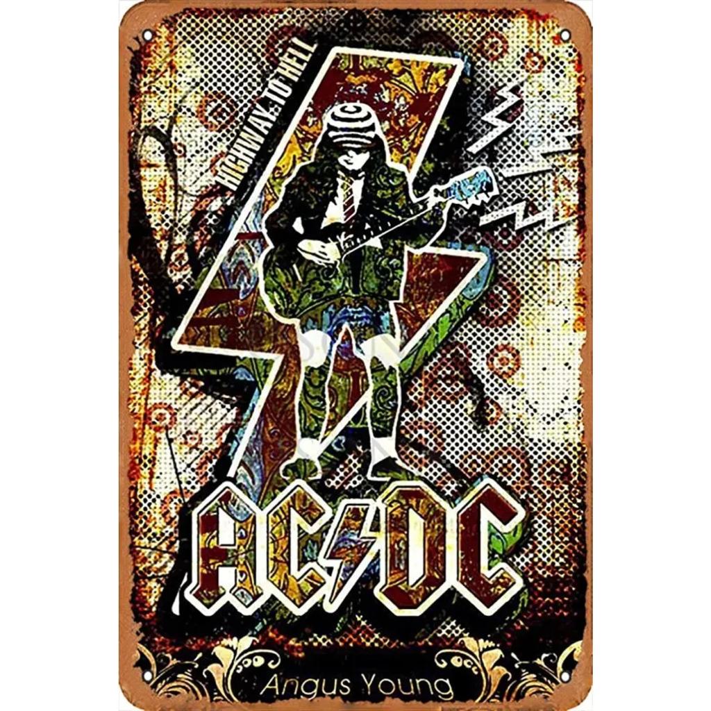 AC DC Vintage Heavy Metal Music Cool Classic Rock Band Metal Tin Sign for Home Restaurant Cafe Bar Art Wall Decoration Gifts