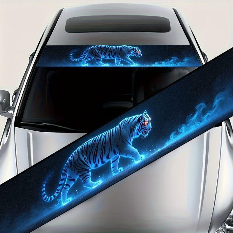 1 шт. Синий Огненный Тигр Автомобильные Наклейки для DIY Автомобиля Переднее и Заднее Стекло Грузовик Внедорожник Водонепроницаемые Виниловые Наклейки на Окно Самоклеящиеся