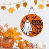 Yousheng Halloween Ghost Door Sign Spook Around Find Out Welcome Sign Front Porch Hanging Wooden Plaque for Home Window Wall Decor
