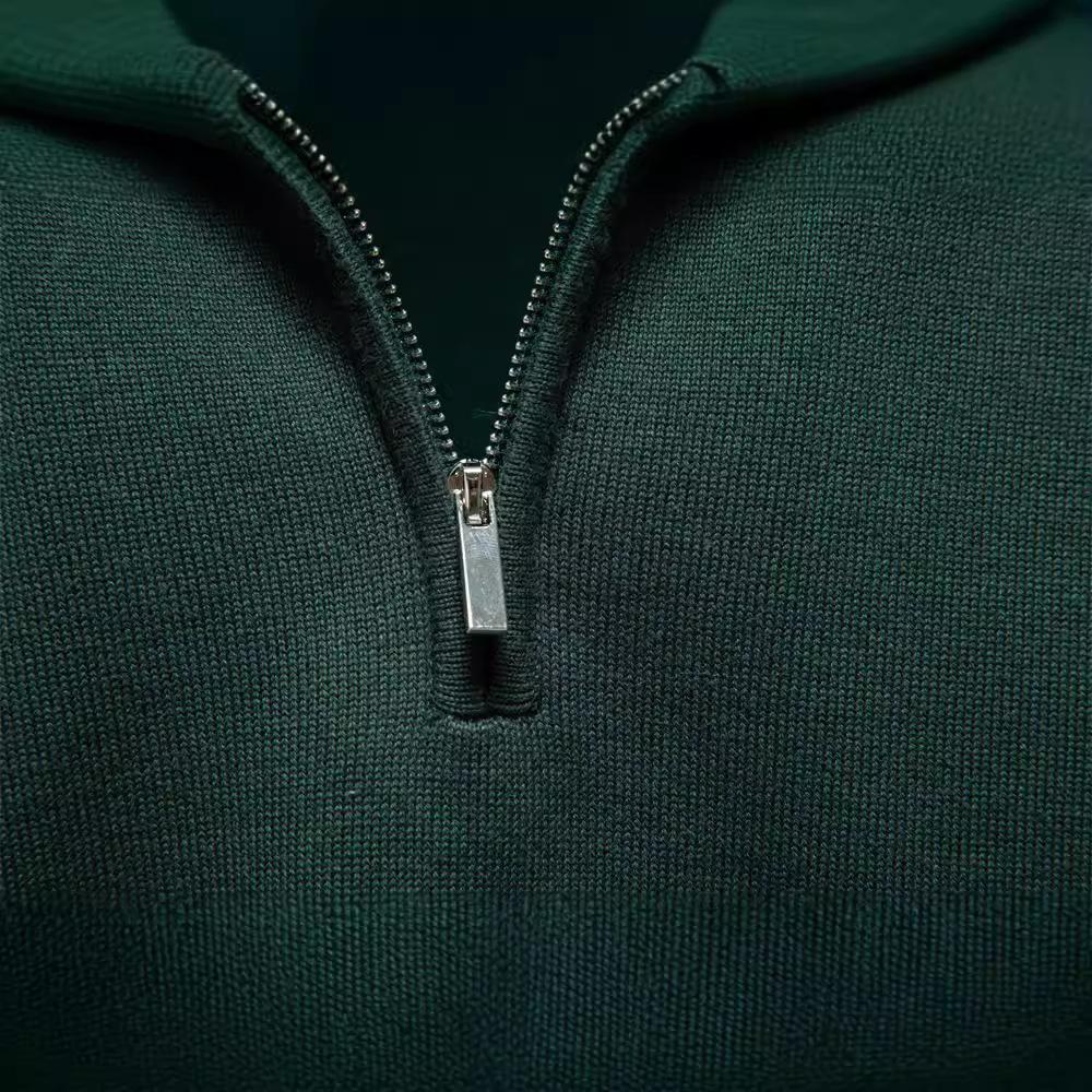 New Solid Color Cotton Sweater Men'S Stand Up Collar Half Zipper Slim Fit Men'S Knitted Sweater Top