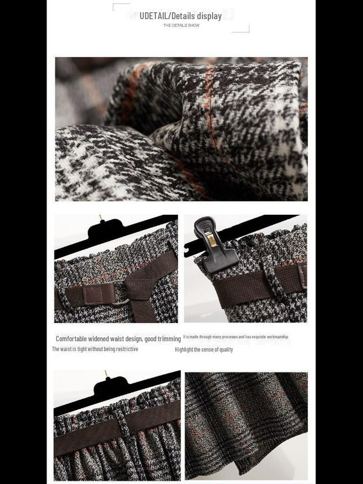 Женская шерстяная клетчатая юбка в стиле ретро с высокой талией — облегающая, средней длины, коллекция осень/зима 2024 г.