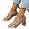 Fashion New Thick Heel Sandals for Women Large Size Casual Sandals Rhinestone High Heels Women's Shoes Metal Butterfly Party Wedding