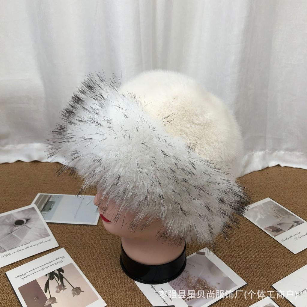 New fashionable big brim bucket hat autumn and winter thickened warm fox plush hat shows a small face high sense