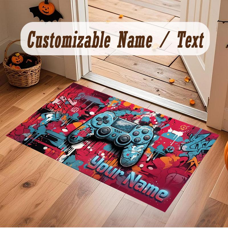 Game Controller Theme Crystal Velvet Floor Rug Personalized Custom Name Text Warm Carpet Home Decoration