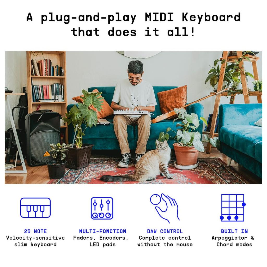 Arturia MiniLab 3 mit 25 8 Schwarz - - Универсальный MIDI-контроллер для музыкального производства, пакет программного обеспечения «все в одном» - Tasten, многоцветные пэды -