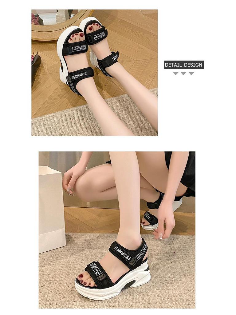 Летние женские легкие сандалии-клинья на липучке 2025 – Удобная толстая подошва, плоская подошва, повседневная пляжная обувь для студентов