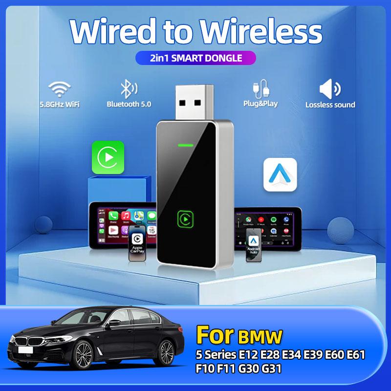 Беспроводной адаптер Carplay Android Auto 2-в-1 Smart Dongle 5G WIFI Для iPhone Android Телефона Для BMW 5 серии E12 E28 E34 E39 E60
