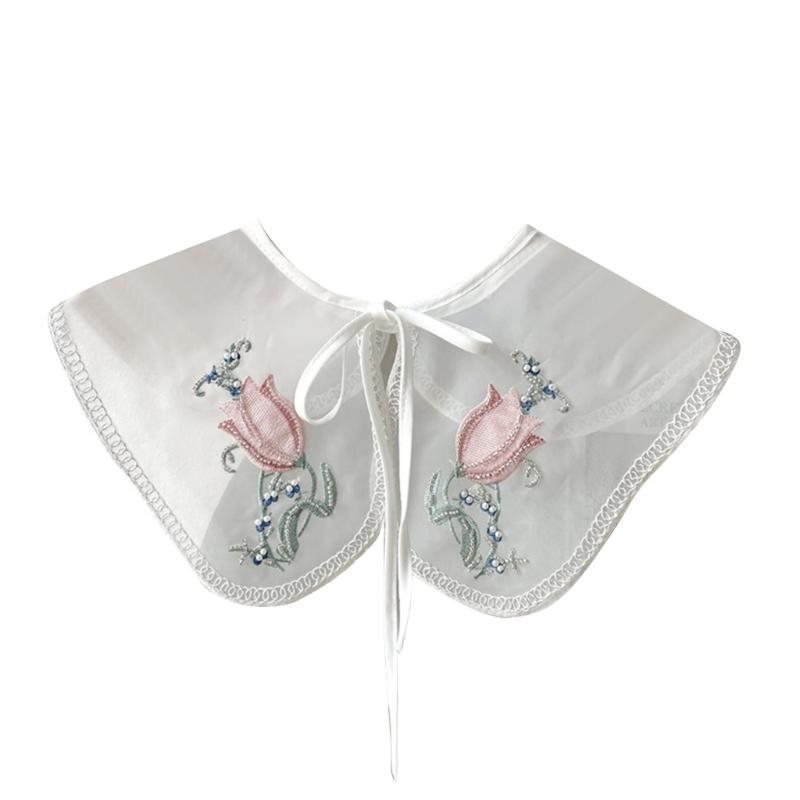 Women Girls Vintage Lolita False Fake Collar Shawl Sweet Ruffles Lace-Up Bow Decorative Necklace Choker Short Poncho