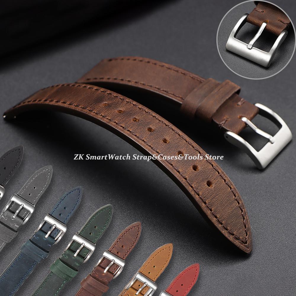 Vintage Stitching Leather Straps Universal Retro Brown Gray Cowhide Watch Band Soft Quick Release 18/19/20/21/22/24mm Bracelets