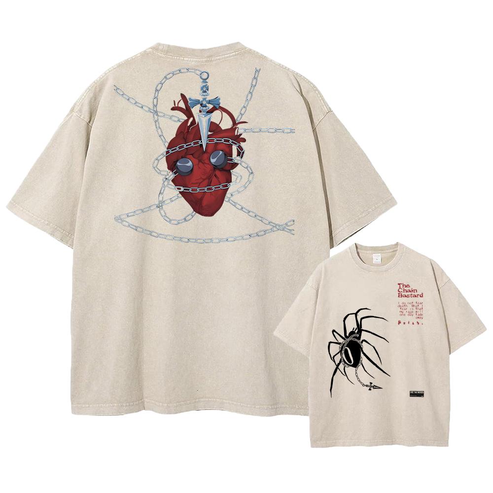 Аниме Hunter X Hunter Хисока и Хролло Логотип Выстиранная Графическая Футболка Мужская Винтажные Футболки Повседневный Хлопок Уличная Одежда Топ