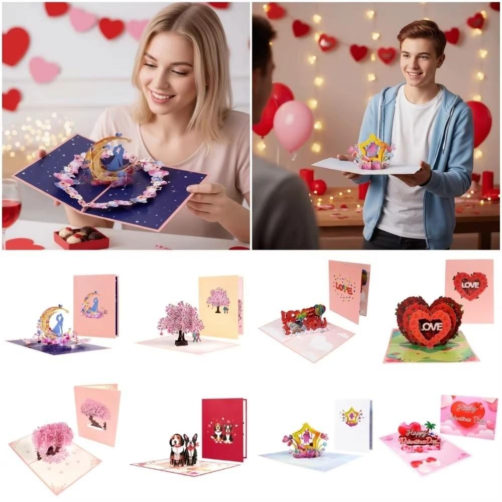 Romantic 3D Heart Tree Greeting Card Elegant Blessing Pop-Up Valentine's Day Cards with Envelope Folding Wedding Blessing Card