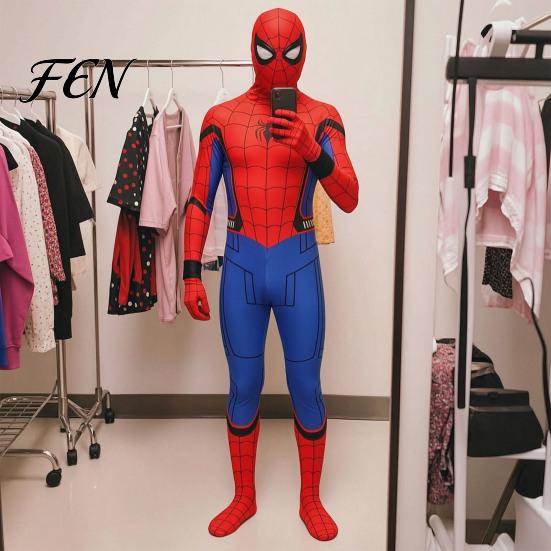 Spiderman Theme Suit Spider Hero Full Bodysuit with Mask, Coverage Zentai Costume for Outfit Kids Adults, Stretchy Cosplay Fancy Dress Halloween