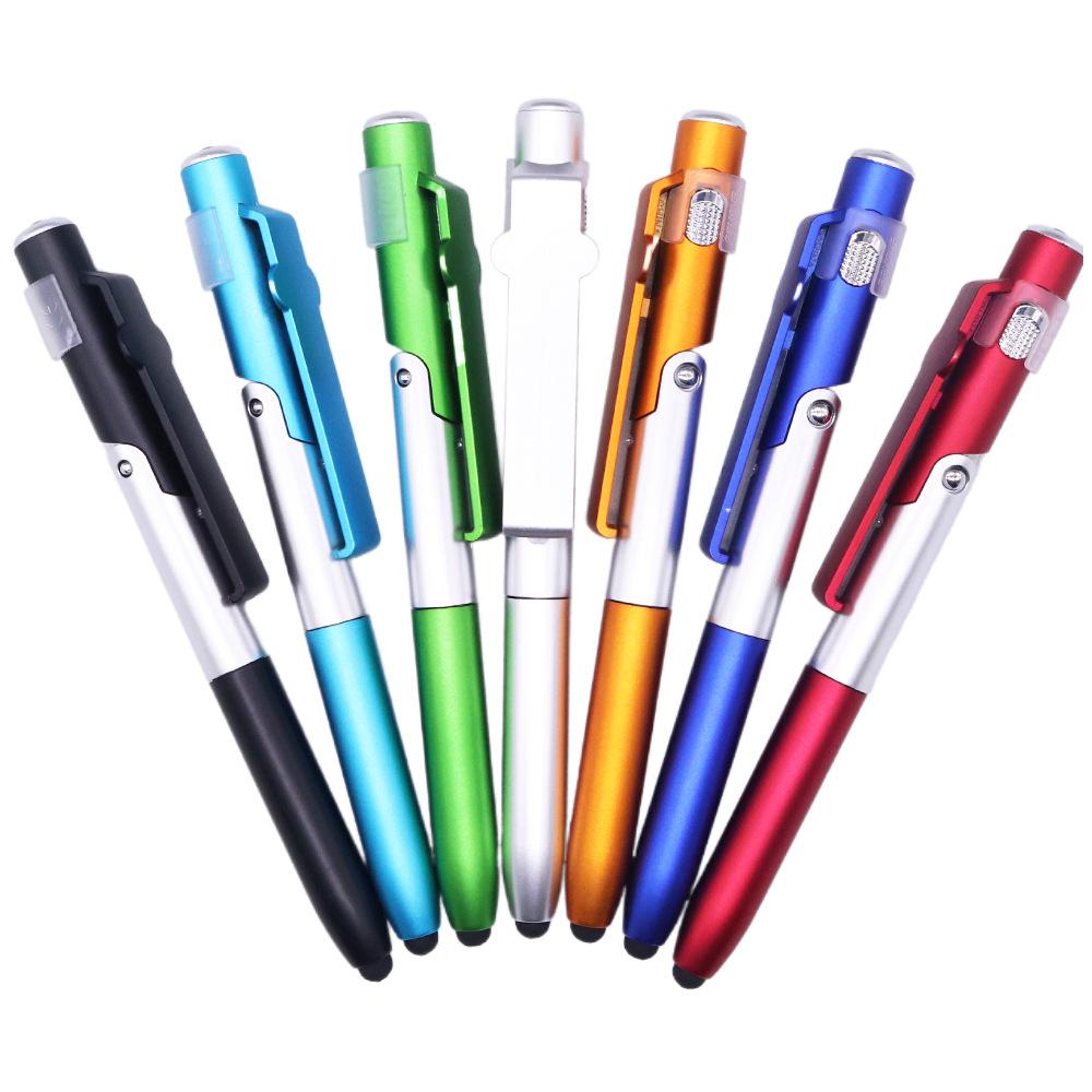 Multifunction Ballpoint Pen LED Light Foldable Phone Stand Night Reading Pencil Office School Students Carving Logo stylus Pen