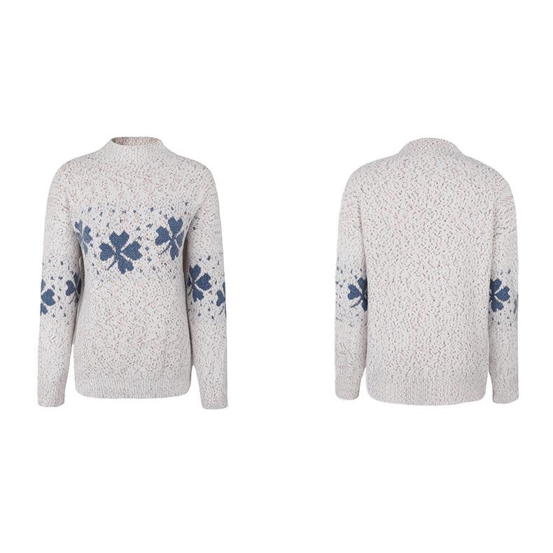 Осень-зима Винтажный свободный топ с длинными рукавами Принт Кардиган Трикотаж Воротник-стойка Рождественский свитер