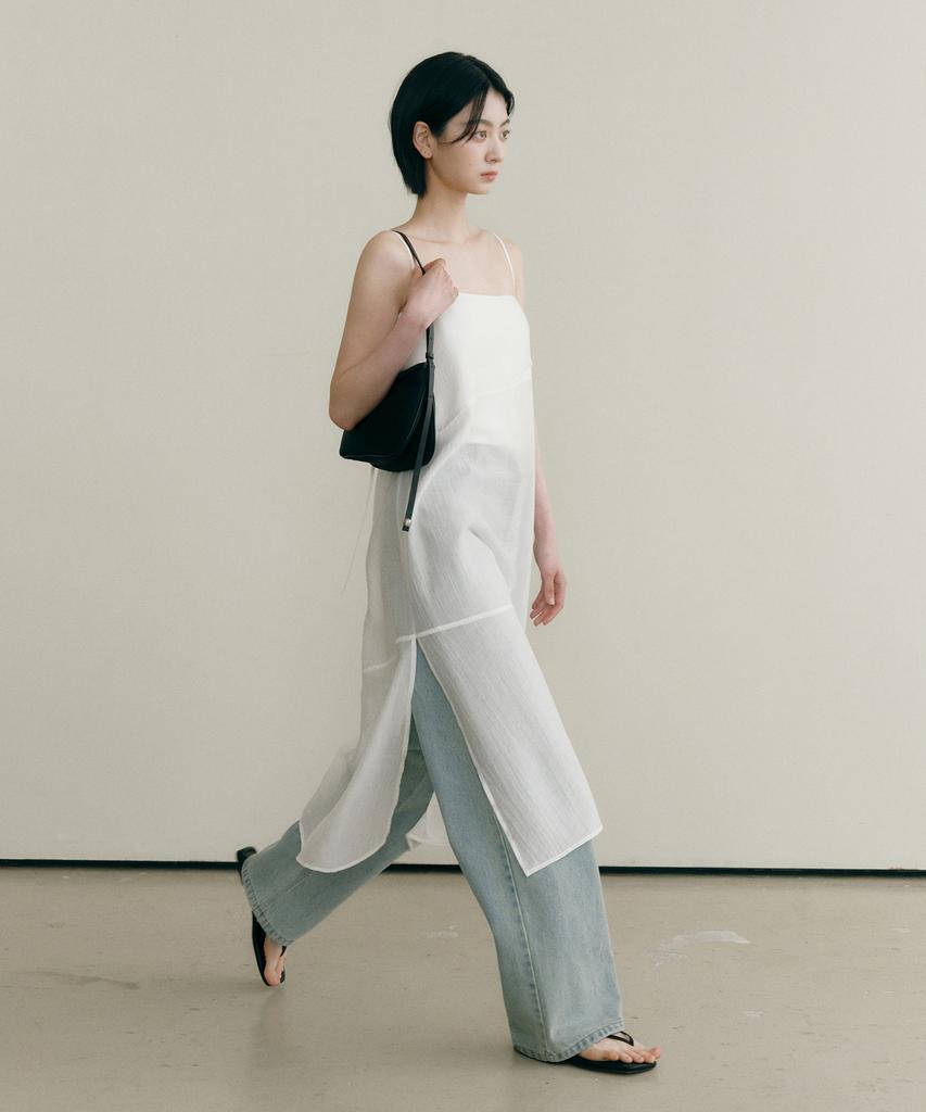 Ost Kaka Layered See-Through Slit Dress Ivory